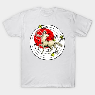 Centaur with bow and arrow and Ptolemy's cosmic system T-Shirt